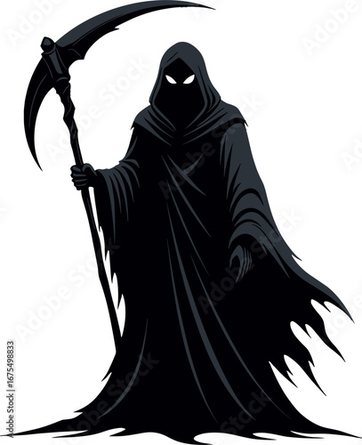 Dark Grim Reaper Hooded Cloak Scythe Death Symbol