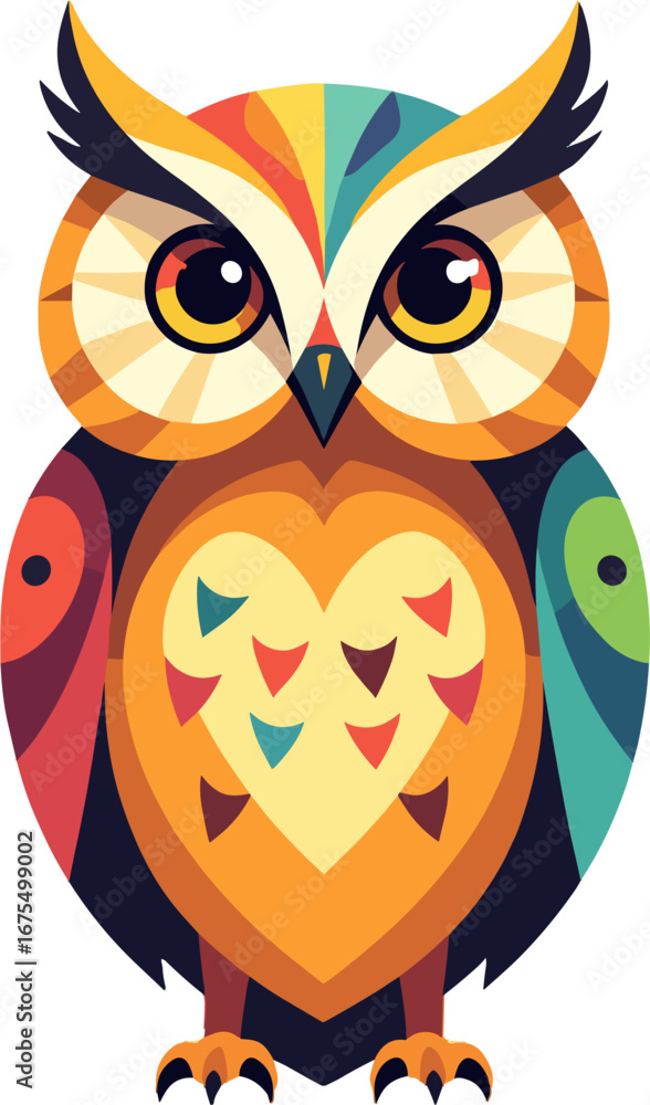 Fototapeta premium Colorful Owl Illustration Stylized Bird Graphic for Children Books