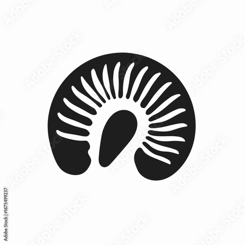 Striking monochromatic fossil showcasing prehistoric marine life in minimalist design silhouette
