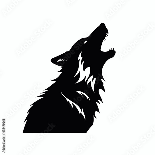 Howling wolf vector illustration in black and white animal graphic silhouette