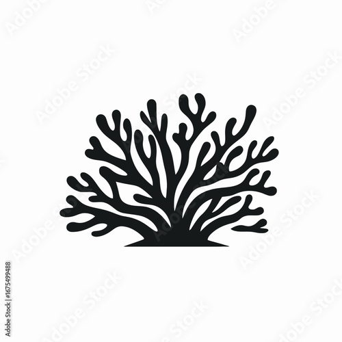 Ethereal underwater coral abstract marine plant black and white vector silhouette