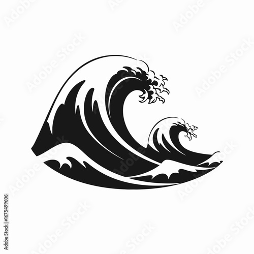 Dramatic oceanic waves crashing down with powerful energy, forming a silhouette