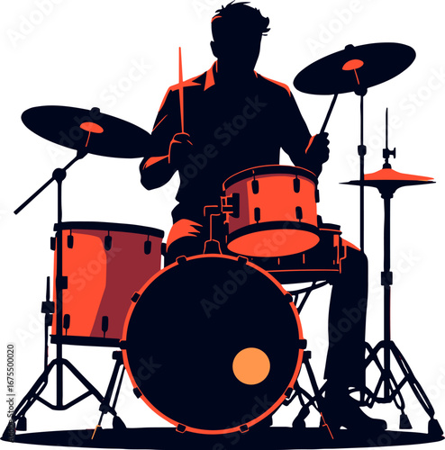 Silhouette Drummer Playing Drum Kit Live Music Performance