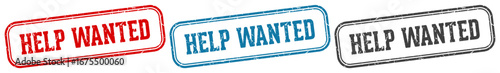 help wanted stamp. help wanted rectangular stamp set isolated on white background