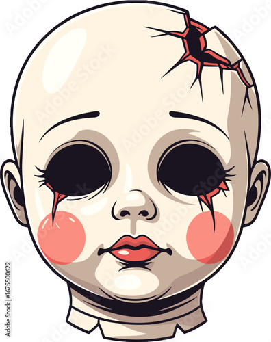Creepy Broken Doll Head Horror Halloween Mascot
