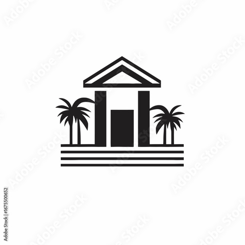 Black bank with palms vector illustration building financial institution silhouette