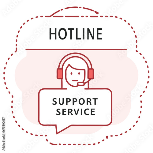 Hotline with Headset Woman in Speech Bubble, Support Service on White