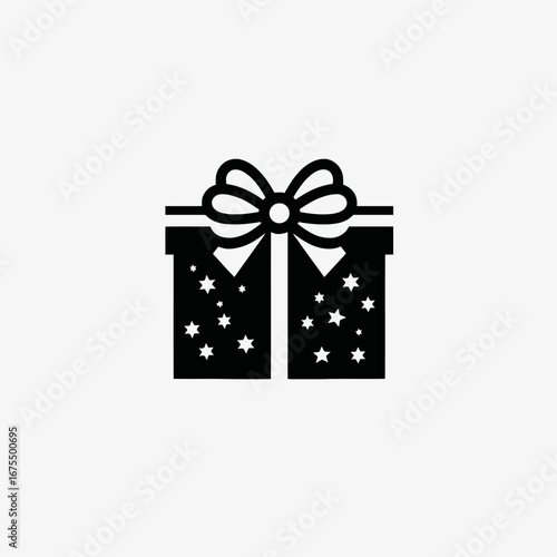 Festive gift box with stars and a bow graphic illustration silhouette