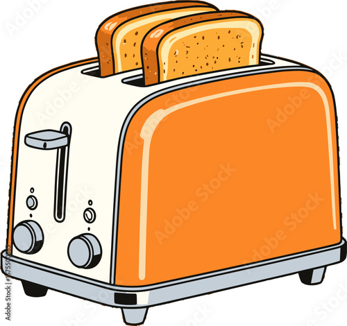 Orange Two Slice Toaster With Bread Breakfast Kitchen Appliance