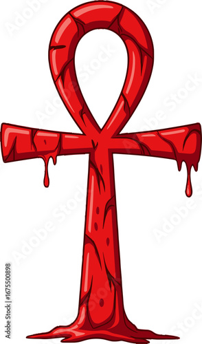Red Dripping Ankh Symbol Ancient Egyptian Death Concept