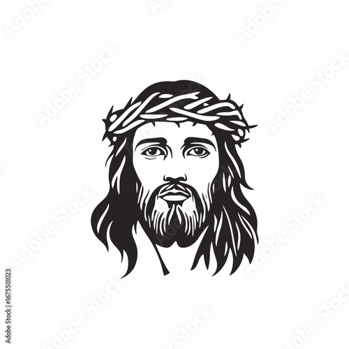 Majestic Jesus Christ wearing a crown of thorns, artistic vector silhouette