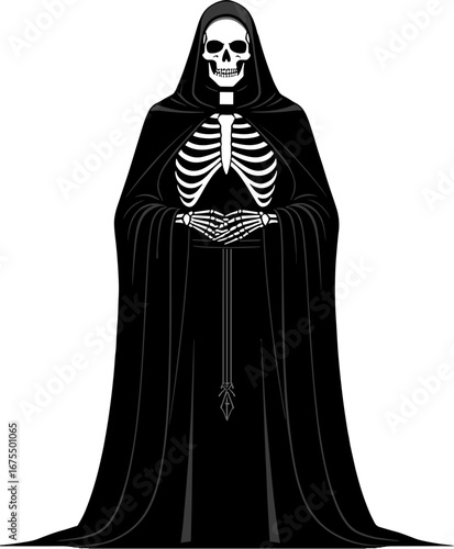Skeleton Priest Hooded Robe Grim Reaper Character Illustration
