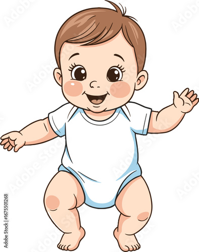 Happy Baby Toddler Standing Smiling Cute Infant Child
