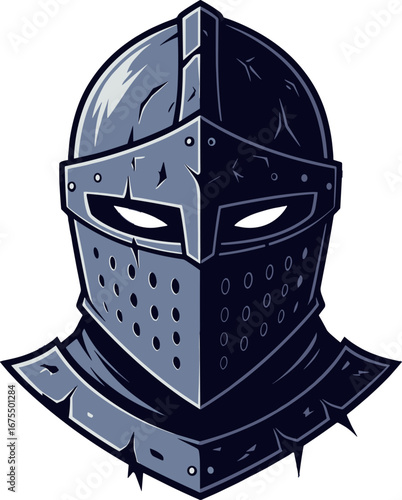 Medieval Knight Helmet Front View Armor Warrior Mascot Logo