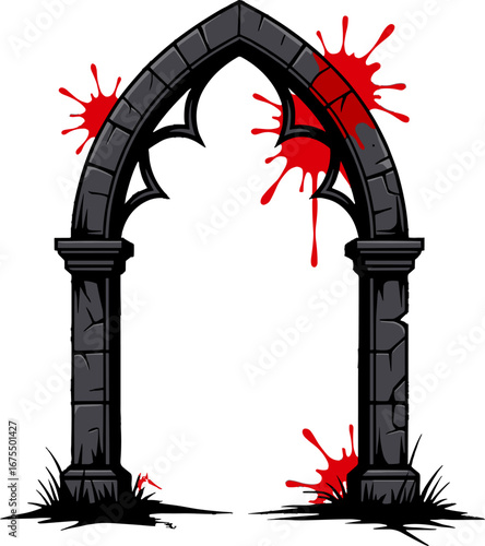 Gothic Stone Archway Blood Splatter Halloween Decoration