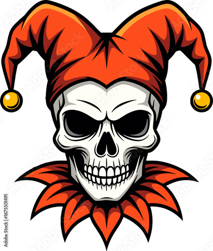 Skull Joker Hat with Collar Halloween Tattoo Emblem