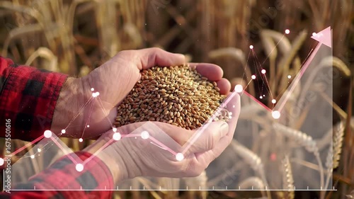 Farmer's Hands Holding Wheat in a Golden Field with Overlayed Growth Chart