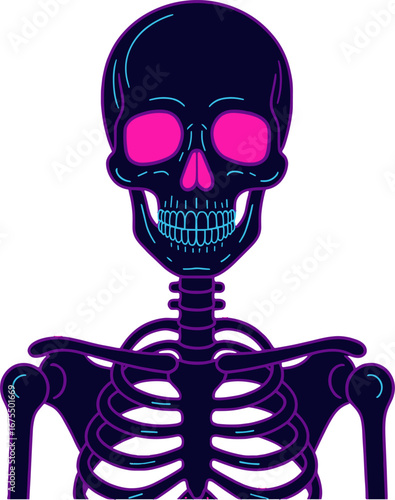 Neon Skeleton With Pink Eye Sockets Halloween Tattoo Flash