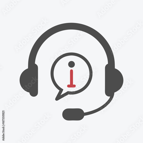 Customer Service Support Icon Headset with Info Sign on White Background