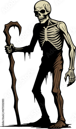 Skeleton With Staff Walking Dead Horror Character Halloween