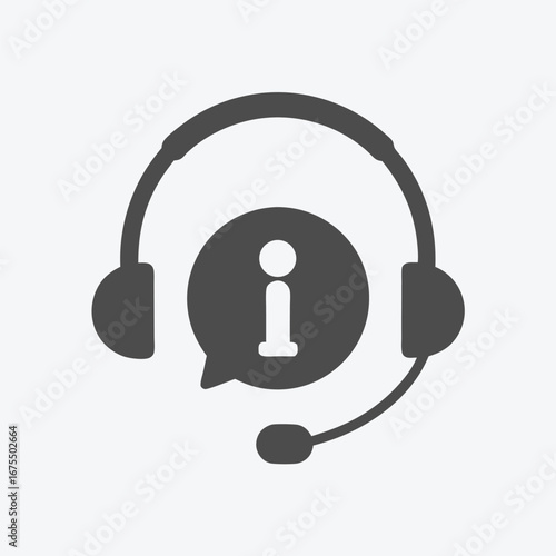 Grey Headset with Info Icon, Customer Support Concept, on White Background