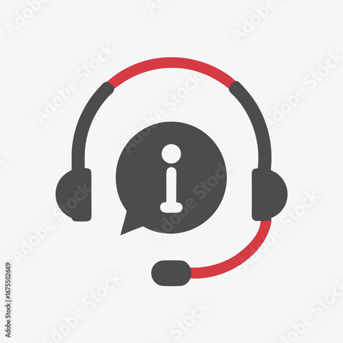 Headset Icon with Info Sign Vector, Red and Gray Design on White Background