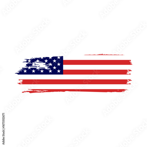 Vintage waving USA flag. Vector waving American flags on grunge texture
