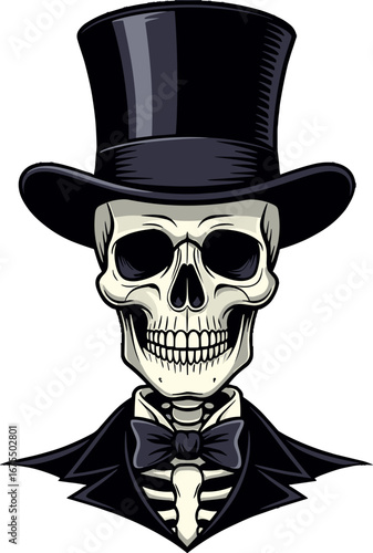 Skull Wearing Top Hat And Bow Tie Formal Skeleton Portrait