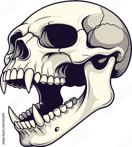 Detailed Animal Skull with Large Canine Teeth Aggressive Symbol