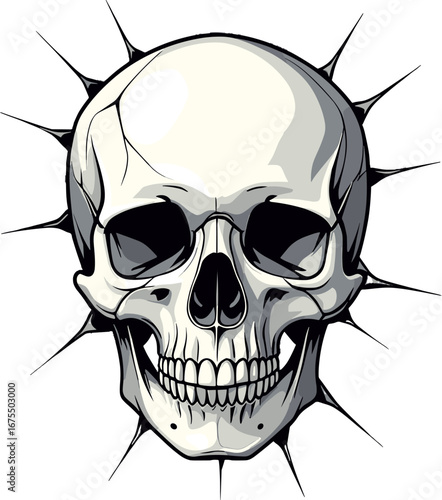 Realistic Human Skull with Cracked Bone and Burst Effect Tattoo Flash
