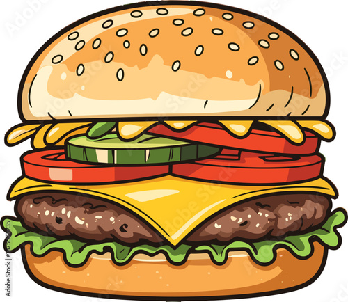 Cheeseburger with Lettuce Tomato and Pickle Classic Fast Food Meal