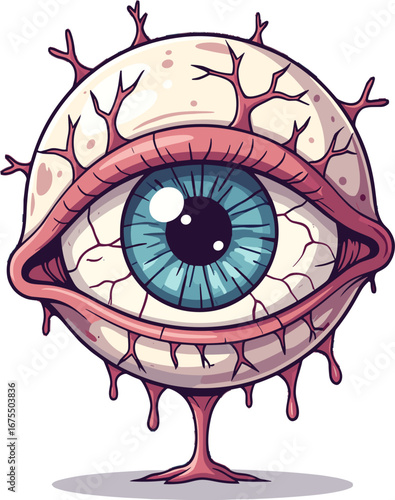 Blue Eyeball Monster Creepy Horror Character Halloween Tattoo