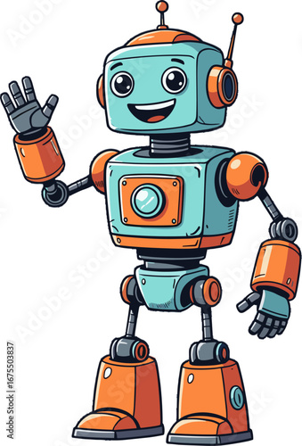 Friendly Cute Robot Waving Hand Toy Character Smile