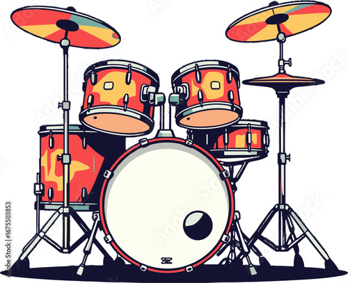 Red Drum Set Kit with Cymbals Music Instrument Equipment