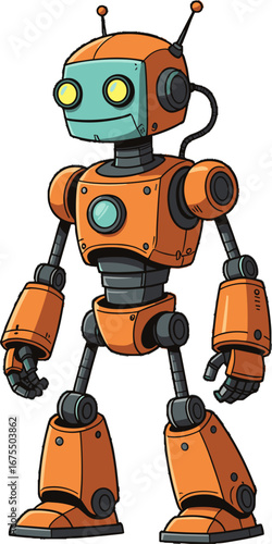 Orange Retro Robot Character Friendly Cartoon Mascot