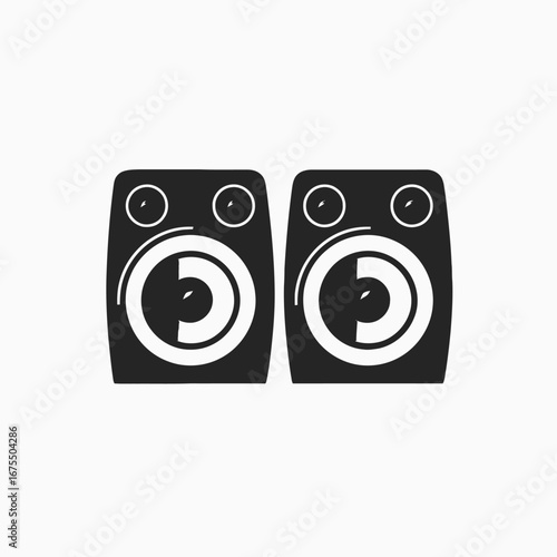 Dual black speakers design, modern music entertainment element, vector audio silhouette