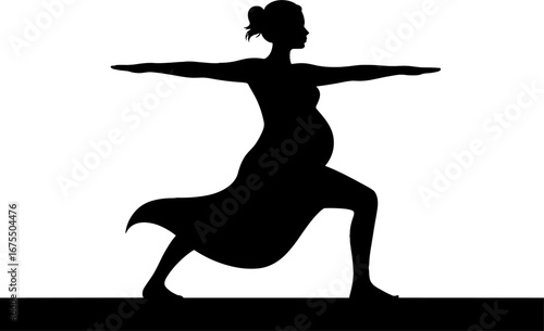 Pregnant Woman in Warrior Pose Yoga Silhouette for Wellness Design