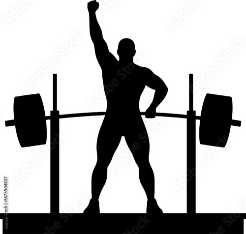 Strongman Lifting Barbell Victory Pose Silhouette Design