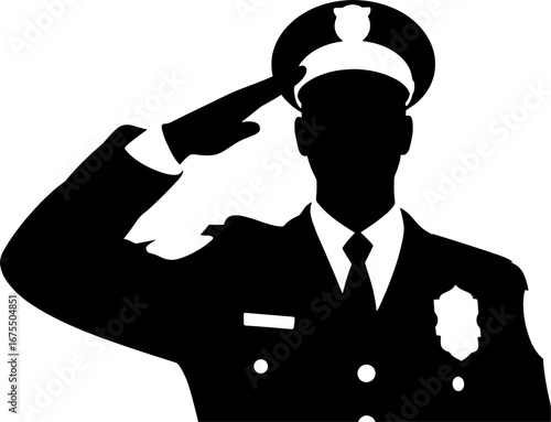 Police Officer Saluting Silhouette Vector Art for Memorials and Designs