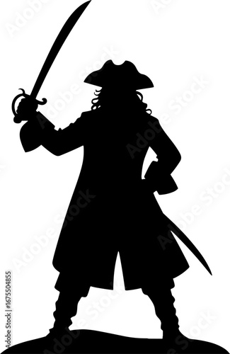 Dramatic Silhouette of a Pirate Captain with Sword Ready for Action