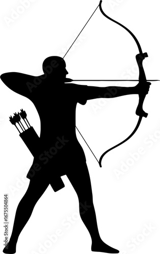 Silhouette Archer Drawing with Bow and Quiver for Design Projects