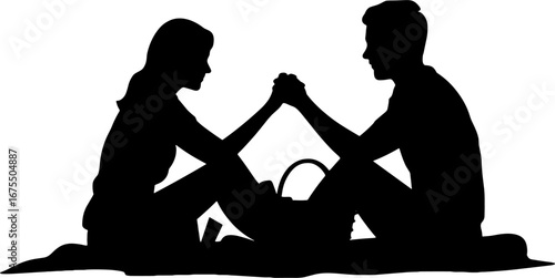 Couple Arm Wrestling Silhouette Romantic Relationship Concept