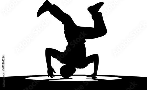 Dynamic Breakdancer Performing Headspin Silhouette for Dance Events