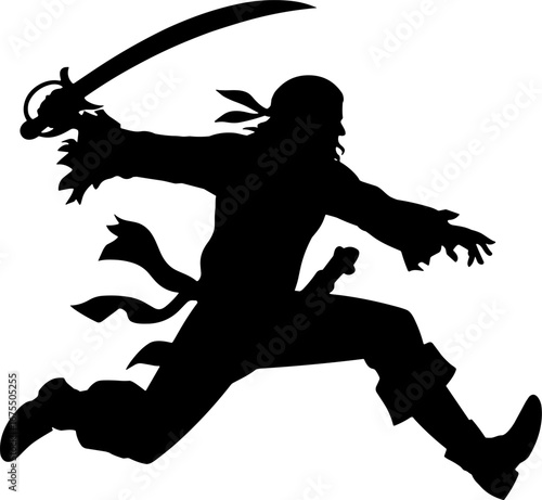 Dynamic Pirate Silhouette with Sword Leaping Action Design
