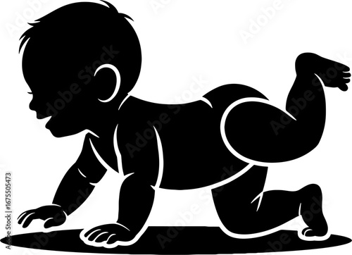 Playful Crawling Baby Silhouette Ideal for Nursery Decor and Puppetry