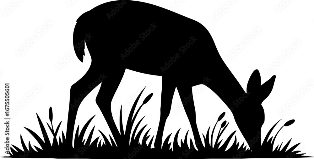 Fototapeta premium Silhouette of a Deer Grazing in Grass for Nature Inspired Designs