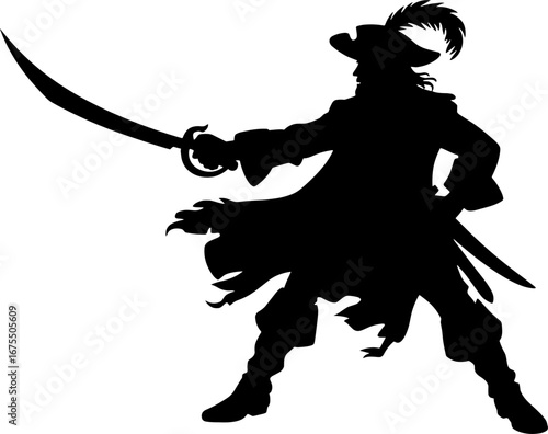 Bold Pirate Silhouette with Sword for Adventure and Themed Designs