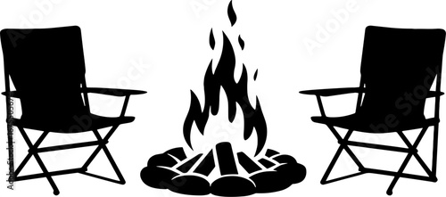 Cozy Campfire Scene with Folding Chairs and Flames for Outdoor Fun
