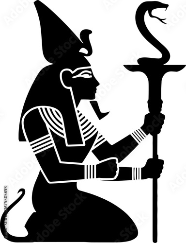 Ancient Egyptian Goddess Symbol with Cobra and Staff Silhouette
