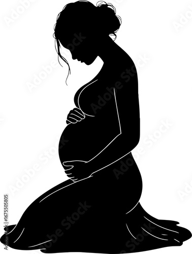 Pregnant Woman Silhouette Embracing Baby in Artistic Pose